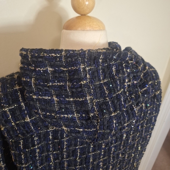 Faith Connexion Tweed oversized hooded shirt black/navy unisex SZ M - Picture 8 of 16